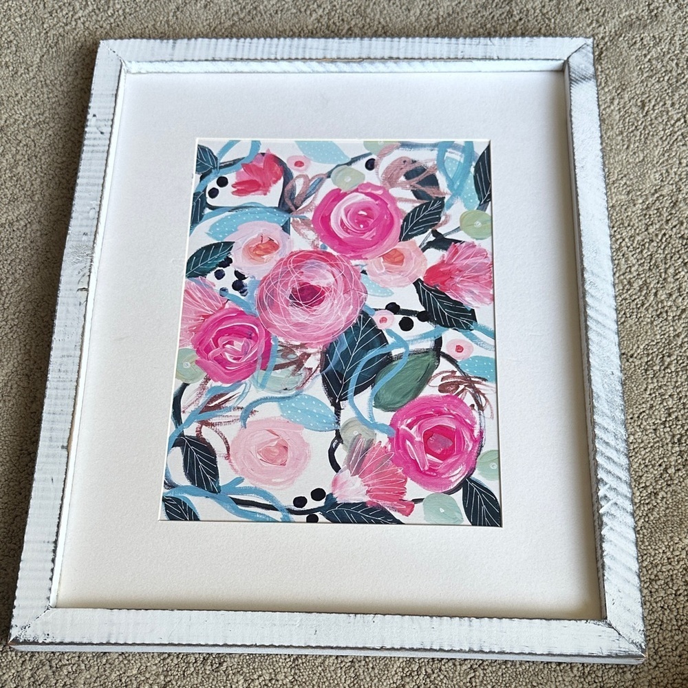 The framed floral artwork "Michelle's Smile" by artist Carrie Schmitt 16x13